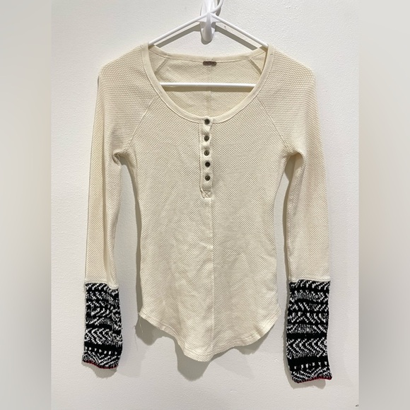 Free People Alpine Knit Cuff Henley Thermal Tunic Top Bella Swan S Y2K Cabincore - Picture 2 of 5
